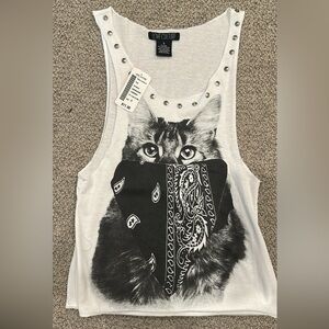 Small off white tank top - cat print